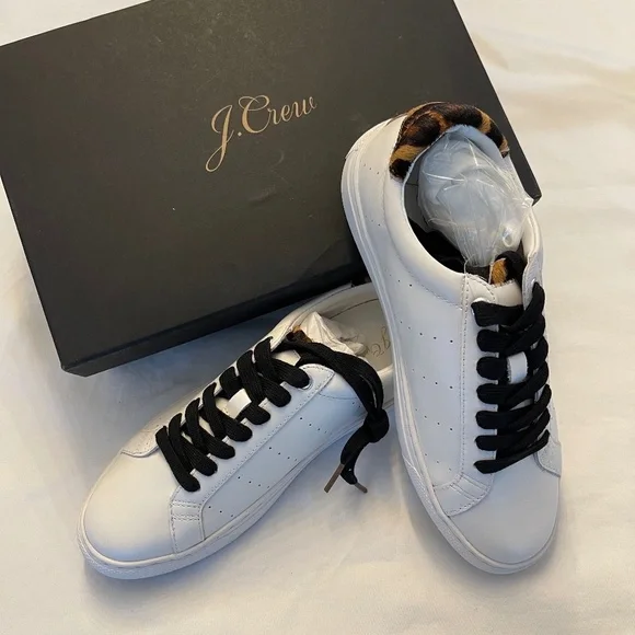 J.Crew | Classic Leather Sneaker | Leopard Tab | Size 7 - Picture 1 of 8